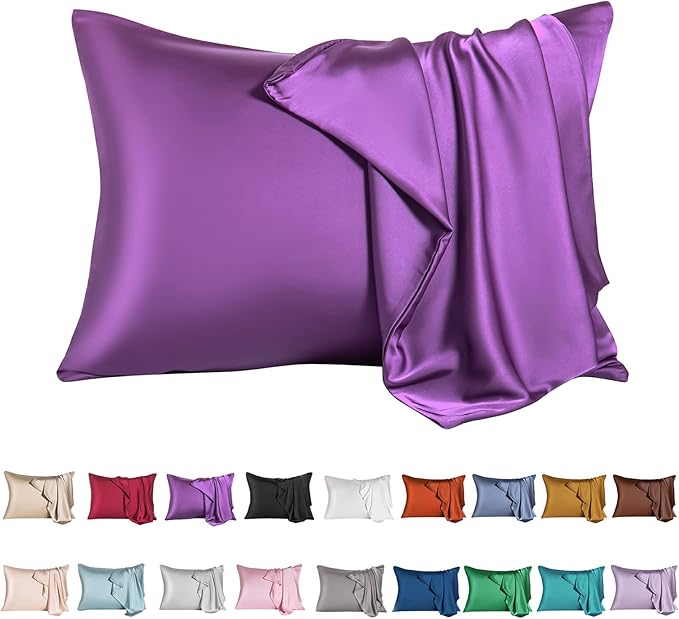 Mulberry Silk Pillowcase for Hair and Skin,King Size Cooling Silk Pillow Case with Hidden Zipper,Allergen Proof Dual Sides Soft Breathable Smooth Silk Pillow Cover for Women(King,Purple)