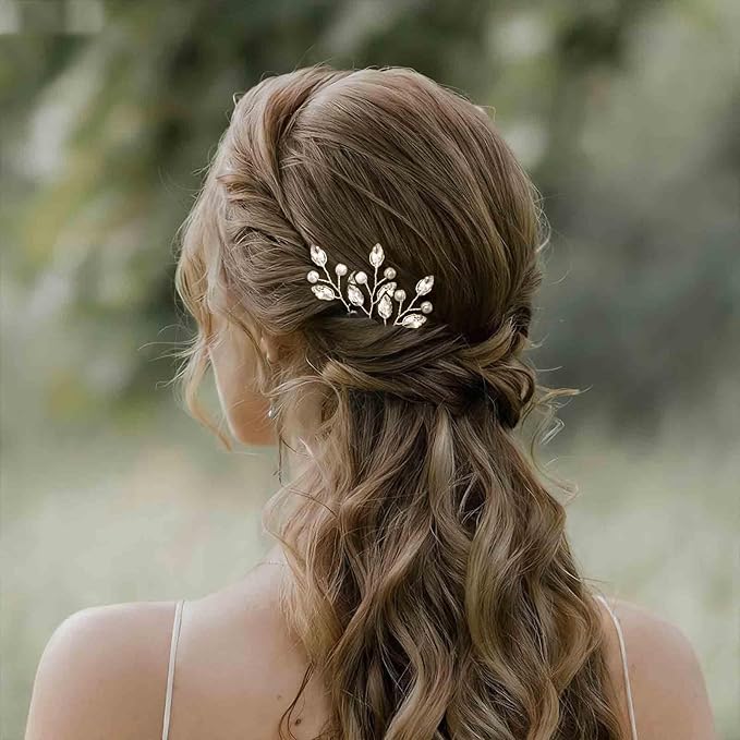 3 Pieces Pearl Crystal Bridal Hairpins Gold rhinestone wedding hairpins headpiece Tiny Pearl Hair Pins Decorative Prom Accessory for Women Wedding Hairstyles