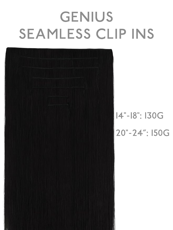 WENNALIFE Genius Seamless Clip in Hair Extensions Real Human 20 inch 140g 7 Pcs Jet Black Hair Extensions Clip Ins Luxury Remy De Cabello Humano Straight Invisible Fuller Reusable