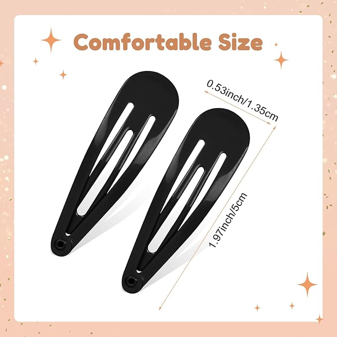 2 Inch Black Hair Clips Barrettes Metal Snap Clips for Women Durable Water Drop Ideal Hair Accessories for Hairdressing Wedding and Everyday Use 20 pcs