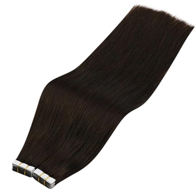 Sunny Hair Tape in Hair Extensions Real Human Hair Invisible Remy Hair Extensions Tape ins for Women Darker Brown 18 inch 20Pcs 50G