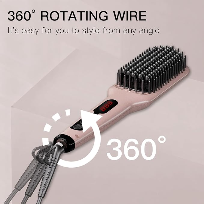 MEGAWISE Pro Ceramic Ionic Hair Straightener Brush for Home Salon | MCH Fast 20s Heating Tech with Auto-Off Safety | Anti-Scald with Universal Dual Voltage | Rotatable Power Cord