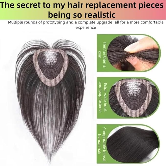 Anemone No Clips Human Hair Topper Piece Fringe Bangs for Women Wrap-Around Magic Paste with Invisible Lace for Natural Hair Loss Coverage (Dark Brown Lace French Bangs)
