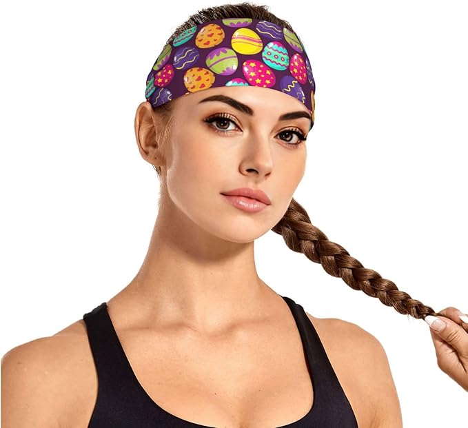 Easter Bunny & Eggs Style Sports Headband for Men Women Moisture Wicking Sweatband for Basketball, Running, Gym