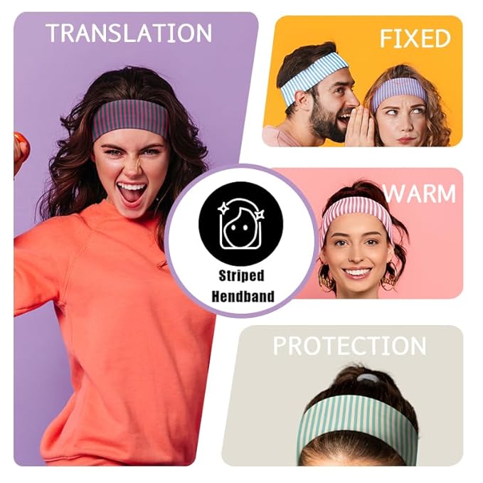 4pcs Headbands for Women Striped Wide Head Bands for Women's Hair Non Slip Wraps Elastic Stretchy Fashion Bandanas Workout Yoga Running Hair Bands for Women's Hair Accessories