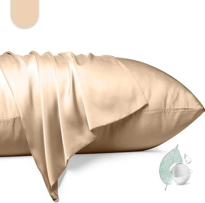 100% Mulberry Silk Pillowcase 2 Pack,King Size Silk Pillow Cases for Hair and Skin,Silky Smooth Bed Pillow Cover with Hidden Zipper,Natural Silk Pillow Case Set of 2 (Champagne, King 20X36)