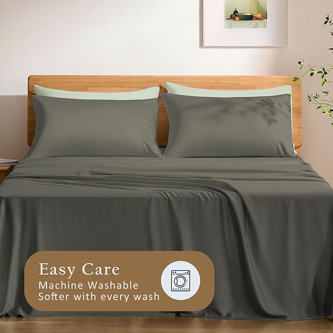 TOSMO Luxury Pillow Case Set of 2 - Cooling Viscose Derived from Bamboo, Oeko-TEX, Breathabl Silky Soft Pillow Cases with Envelope Closure (Standard, Charcoal)