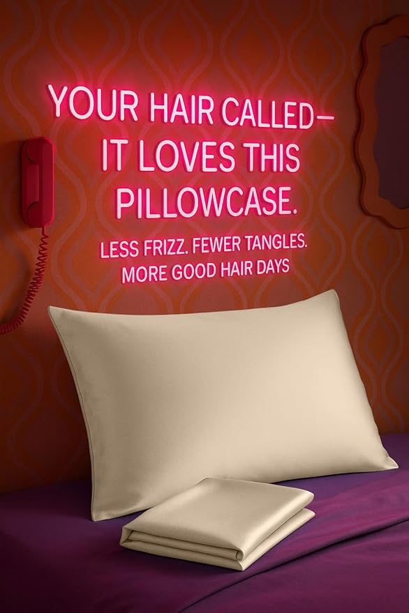 BLISSFORD Satin Pillowcase with Zipper, for Hair and Skin Care, Feels Soft and Cool Like a Silk Pillowcase, Satin Pillow Cases 2 Pack, Slik Pillow Cover, Light Beige - Queen Size, Set of 2