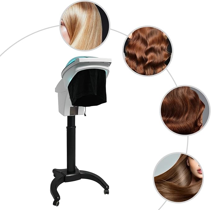 Standing Hair Steamer, 7 Color Hooded Micro Ozone Hair Care Machine Adjustable Height & Wheels with Intelligent Operation Panel for Oiling/Coloring/Conditioning/Perming (White)