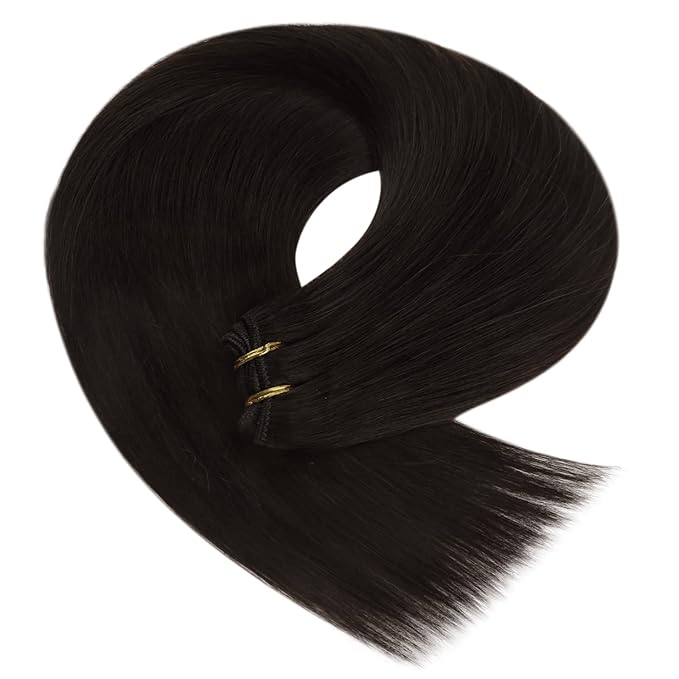 YoungSee 24 inch Weft Hair Extensions Human Hair Dark Brown Sew in Hair Extensions Natural Hair Weft Extensions Darkest Brown for Long Hair 100G