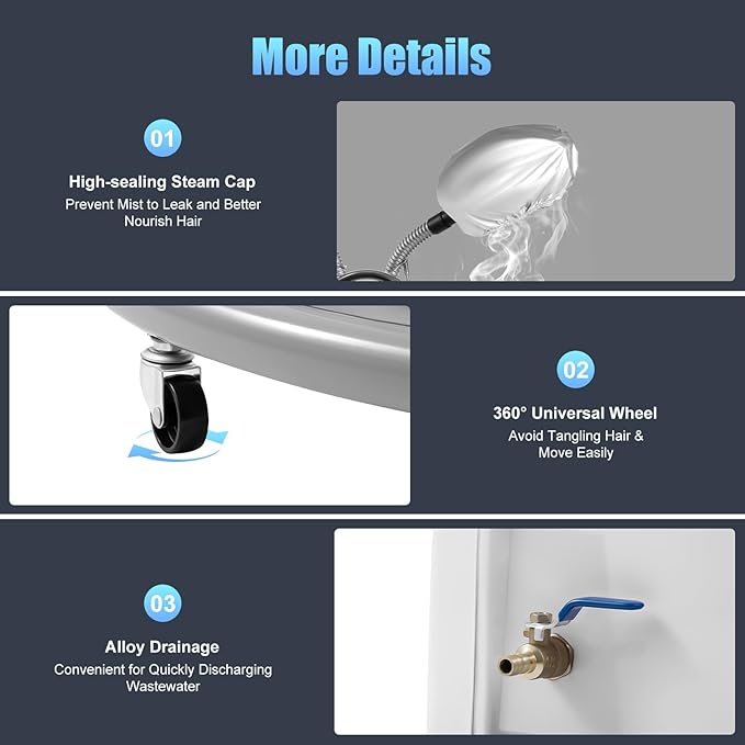 7 in 1 Professional Salon Hair Steamer Dryer 110V Stand Hair Dryer Hooded Treatment Perming Machine with Rolling Base, Floor Hooded Treatment Perming Machine