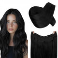 RUNATURE Wire Hair Extensions Real Human Hair 18 Inch, Invisible Fish Line Hair Extensions Straight Soft Hair, Black One Piece 80g #1 Jet Black