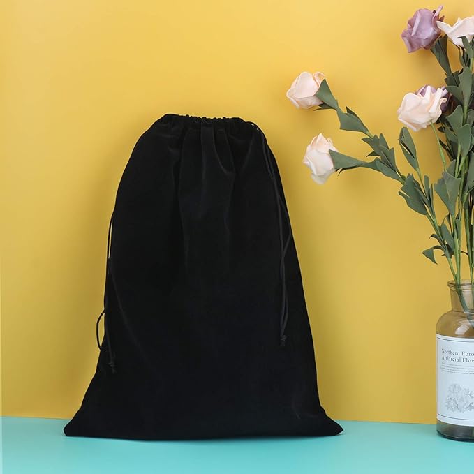 Segbeauty Black Velvet Drawstring Bags with Satin Liner, 2pack 15.7x11.8 Large Hair Dryer and Garment Organizer Bag, 40x30cm Velvet Jewelry Pouches Drawstring Gift Bags Travel Organizer Bag for Blow