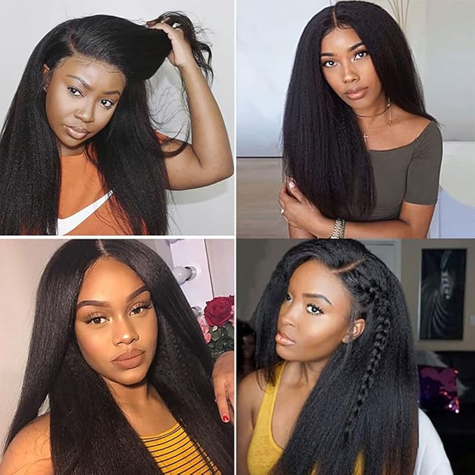 28 30 32 Inch Yaki Straight Bundles Color 1B Kinky Straight Human Hair Bundle Brazilian Virgin Remy Hair Extensions Niegmeag Double Weft Soft and Silky Natural Black Yaki Bundle 300g