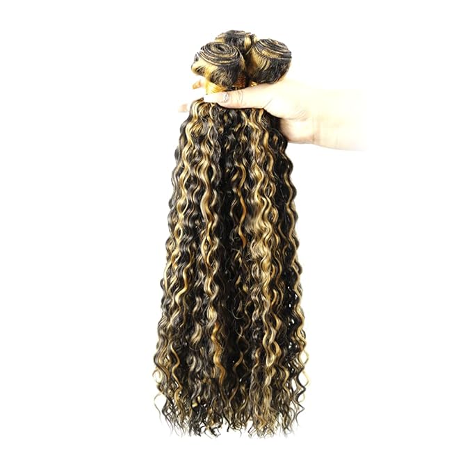 Honey Blonde Bundles Human Hair Highlight Deep Wave Bundle Brazilian Virgin Remy Hair 3 Bundles 14 16 18 Inch Niegmeag 2 Tone Black and Blonde Deep Wave Bundle 300g