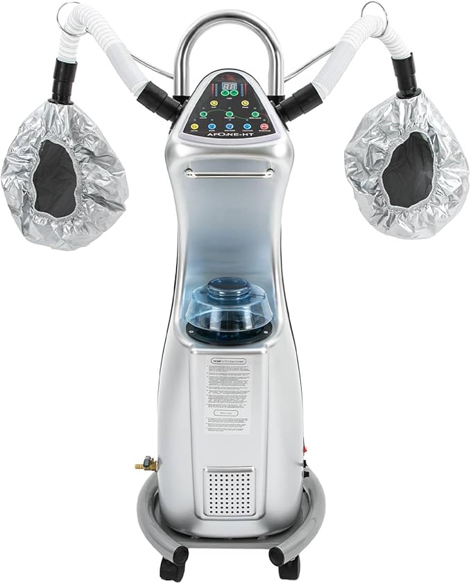 7 in 1 Professional Stand Hood Hair Steamer Multifunctional Hooded Treatment Perming Machine, Adjustable Height Rolling Hair Color Processor, Hooded Hair Dryer with Control Panel and Wheels