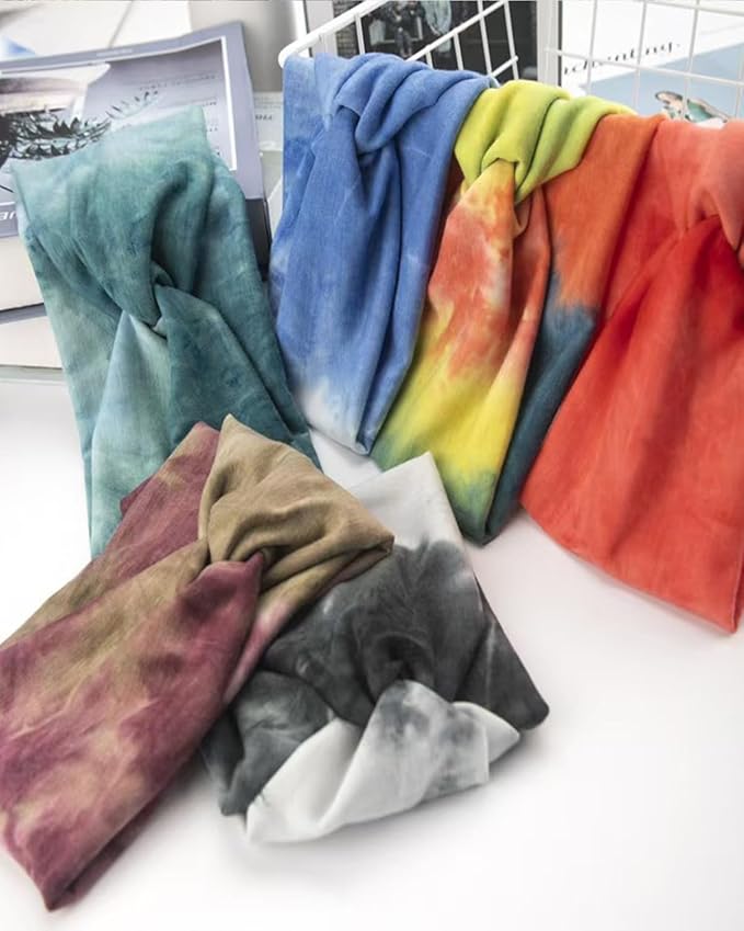 6 Pcs Wide Headbands for Women, Boho Tie Dye Headbands, Soft Fashion Headbands, Hair Bands for Daily Workout Yoga, Z-AA