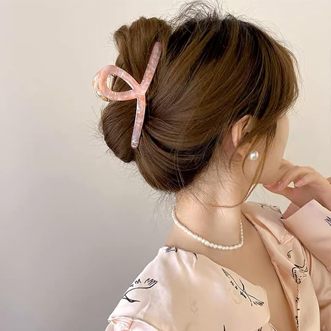 Big Hair Claw Clips Butterfly Barrettes Claw Clips for Women Lattice Design Acetate Claw Clips Metal Hair Clip for Girls Large Hair Accessories for Long Thick Hair (Pink)