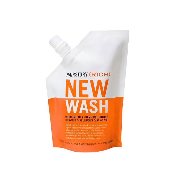 Hairstory New Wash Rich Refill, Ultra-Moisturizing Cleansing Cream for Dry & Thick Hair, Detergent Free Shampoo & Conditioner Alternative, Restores Softness & Shine, 8oz