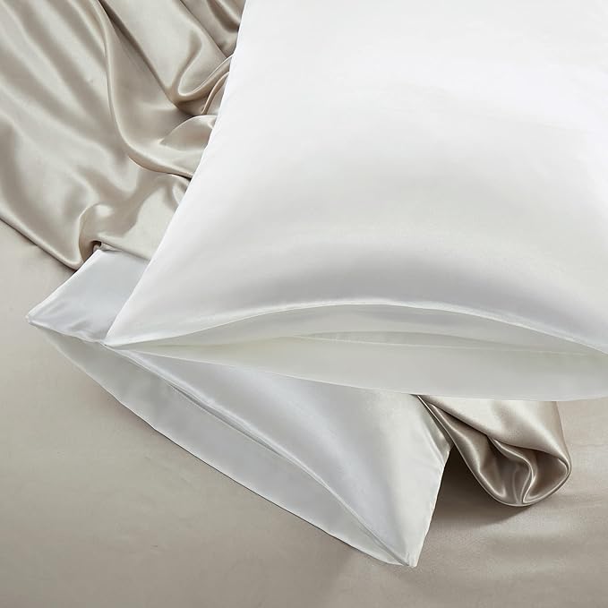 Aormenzy Satin Body Pillow Cover Set of 2, 20x54 Inches White Body Pillow Case for Adults, Silky Soft & Cooling with Envelope Closure