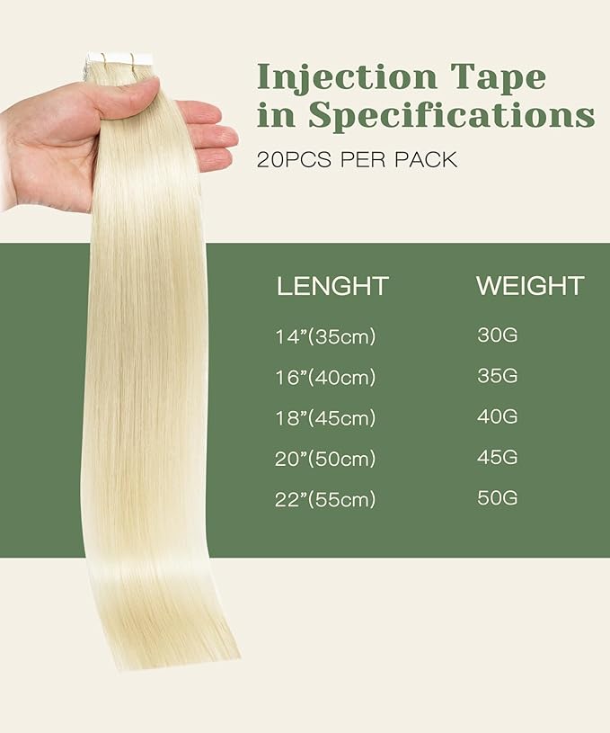 SURNEL Injected Tape in Extensions Human Hair #60 Platinum Blonde Invisible Tape in Hair Extensions 14inch 20 Pcs 30g(#60,14)