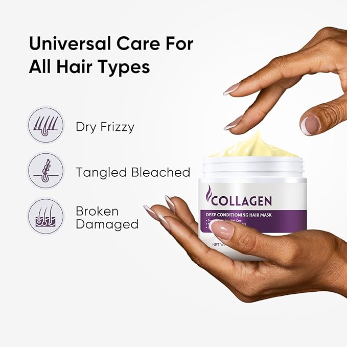 Collagen Deep Conditioning Hair Mask Protein Hydrating & Repair Treatment for Dry Damaged Hair, Restores Smoothness Shine, Hair Mask for Growth, Frizz Control & Bleached Hair Repair, 500g