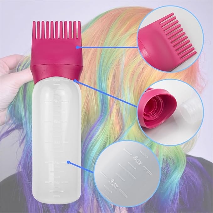 4 Pack Root Comb Applicator Bottle, Hair Oil Applicator, Oil Comb Applicator Bottle for Hair Dye Shampoos Hair Salons (Red+Grey)