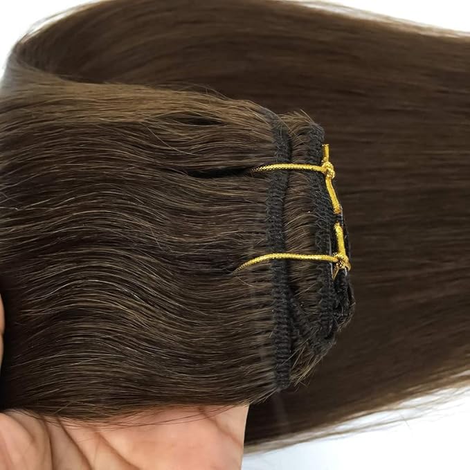 GOO GOO Clip in Hair Extensions Real Human Hair, Remy Human Hair Extensions Clip ins for Women, Natural Human Hair, 26inch 135g 7Pcs, 4A Chocolate Brown