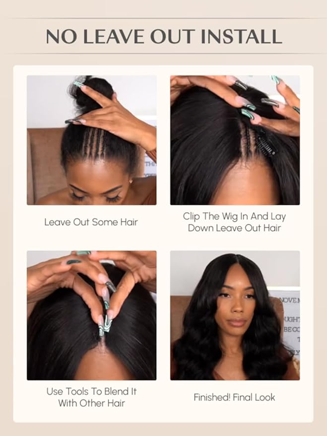 YIROO V Part Wig Human Hair Highlight Chestnut Brown Ombre Body Wave Human Hair Wig No Leave Out 12A Glueless Upgrade U Part Wigs Clip in Half Wig No Glue No Sew Beginner Friendly 150% Density 18inch