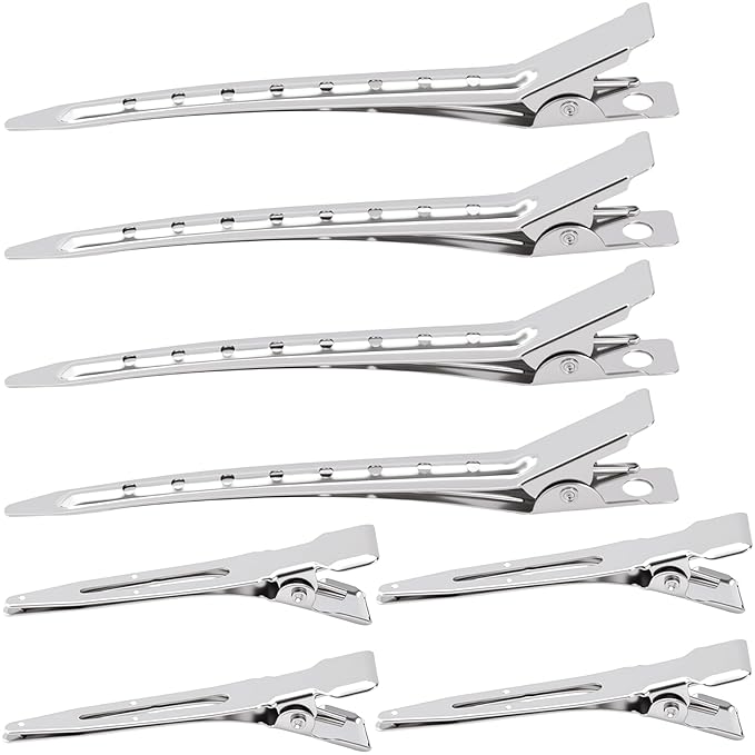 8 Pcs Hair Clips for Styling, Duck Bill Clips, Rustproof Metal Alligator Pin Curl Clips, Duck Billed Hair Clips, Hair Sectioning Clips, Duck Clips for Hair, Curls (Silver, 3.54, 1.77 inch)
