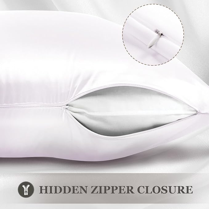 Adubor 100% Silk Pillowcase 2 Pack for Hair and Skin with Hidden Zipper, Both Sides 23 Momme Silk Pillow Case, Standard Size 20×26 inches, White, 2PCS