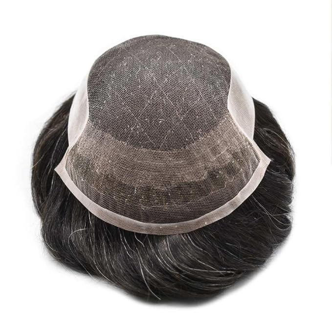 Toupee For Men Swiss Lace Hair System For Mens ToupeeL Human Hair Lace Hair Piece For Mens Toupee Hair Units 6X8#1B Off Black 120% Density