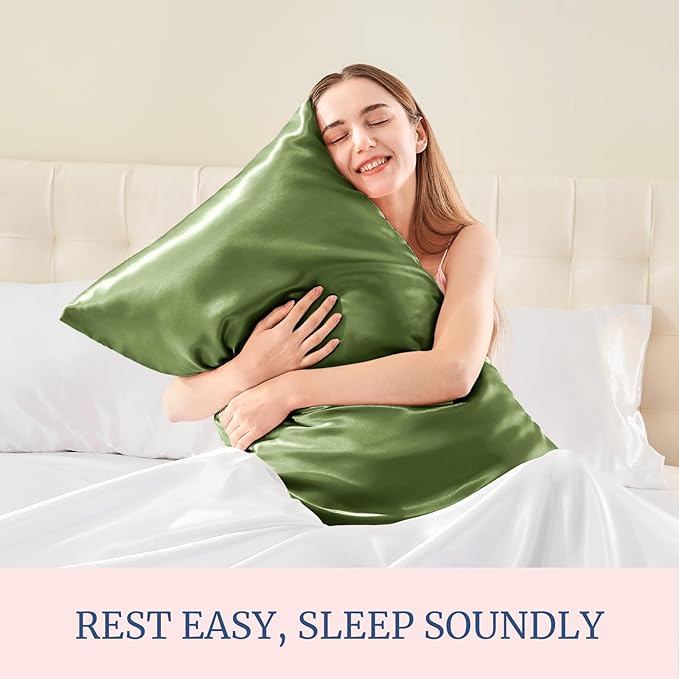 BEDELITE Satin Pillowcase for Hair and Skin, Super Soft and Cooling Similar to Silk Pillow Cases 2 Pack with Envelope Closure, Gift for Women Men(20"x40" King Size, Cedar Green)