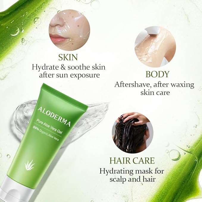 Aloderma 99% Organic Aloe Vera Gel for Face Made within 12 Hours of Harvest, Natural Hydrating Pure Aloe Vera Gel for Soothing Skincare, Moisturizing Aloe for Skin, Face, Sensitive Skin, 4oz - 3ct