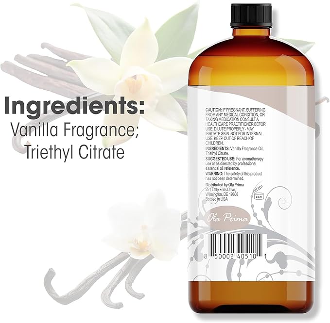 Ola Prima Vanilla Essential Oil 16oz – Therapeutic Grade Big Bottle for Aromatherapy, Diffuser & Candle Making, Vanilla Candle Scent - Essential Oils