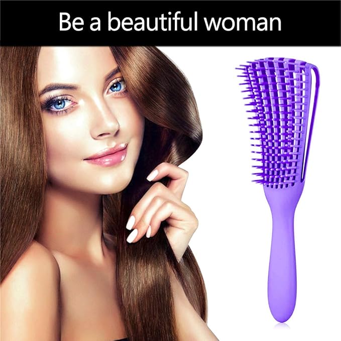 Hair Brush for Afro America/African Hair Textured 3a to 4c Kinky Wavy/Curly/Coily/Wet/Dry/Oil/Thick/Long Hair, Detangling Brush for Women (2 pcs, Purple-Purple)