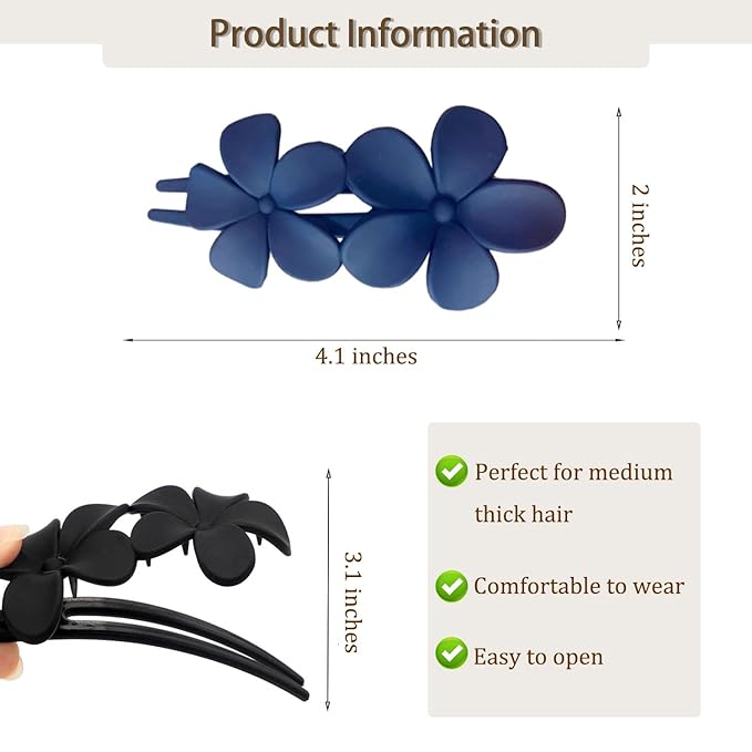 5 Pcs Flower Flat Claw Clips for Women Dark Blue Flat Hair Clips Non-Slip Matte Flat Hair Clips for Thick Hair Spring Claw Clip Cute Floral Hair Clip for Girals