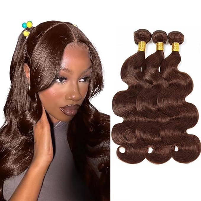 Brown Body Wave Bundles Color 4 Human Hair Bundle Niegmeag Brazilian Virgin Soft and Silky Remy Hair 3 Bundles 26 26 26 Inch Double Weft Dark Brown Body Wave Bundle Hair Weave