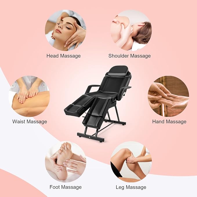 Artist hand Massage Table Facial Bed Eyelash Extension Massage Bed with Tray, Split Footrests (Black)