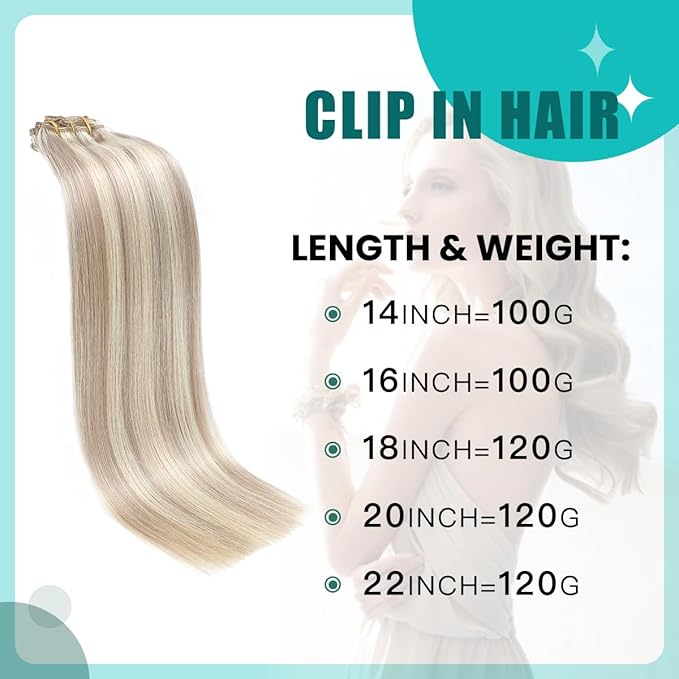 SURNEL Blonde Clip in Extensions 18 inch Ash Blonde Highlights Bleach Blonde Clip in Hair Extensions 120g 6pcs(#18/613,18")