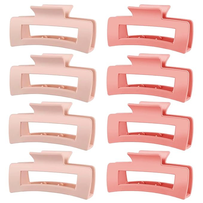 TOCESS Hair Claw Clips for Women - 8PK Large Neutral Matte Square Jumbo Hair Clips for Thick, Thin, Long, Short, Curly Hair Girls, Big Jaw Clip Set for Daily Use (Rosewater Pink&Deep Pink)