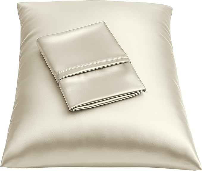 BLISSFORD Satin Pillowcase with Zipper, for Hair and Skin Care, Feels Soft and Cool Like a Silk Pillowcase, Satin Pillow Cases 2 Pack, Slik Pillow Cover, Ivory - King Size, Set of 2