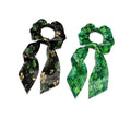 Four Leaf Elastic Bow Hair Ties Women Black Green Ribbon Scrunchies with Long Tails St Patricks Day Scrunchies with Ribbon Trendy 2 Piece