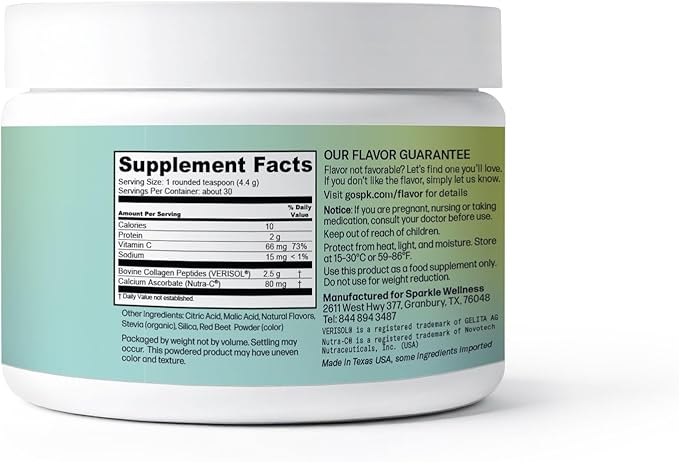 Sparkle Wellness VERISOL Bioactive Hydrolyzed Collagen Peptides | Collagen Powder Supplement with Vitamin C for Skin, Hair & Nail Health | Skin Boost (Acai Lemonade) [30-Serves]