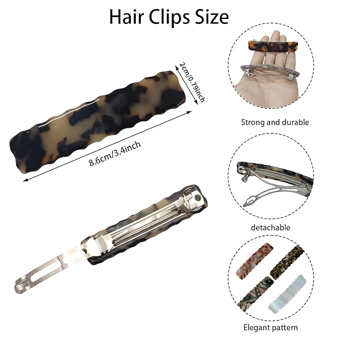 Hair Clips for Women,3.5 Inch Acetate Medium Hair Claw Clips for Women Thin Thick Curly Hair,Strong Hold No Slip Grip,French Classic Multicolor Barrettes Hair （Beige Tortoiseshell Oblong）