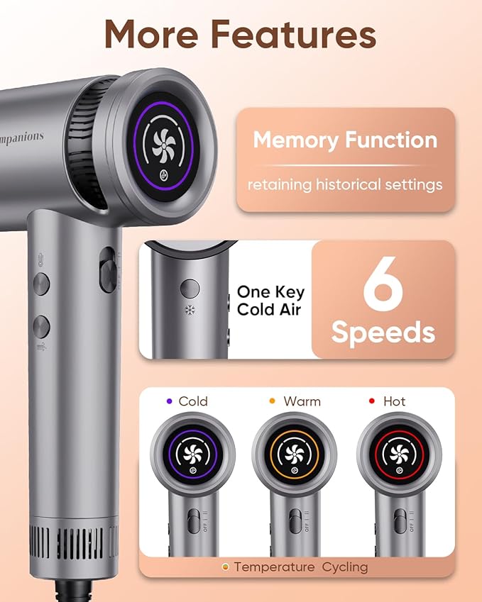 Hair Dryer, Fast Drying and Ionic Technology for Frizz Control and Shiny Hair, Lightweight & Quiet, Salon-Perfect Results at Home