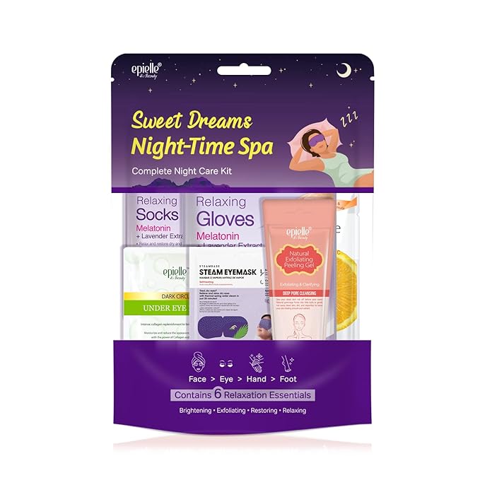 Epielle Sweet Dream Night-Time Spa Kit, 6 Relaxation Essentials, At-Home Spa Kit for Radiant Skin, Self Care Gifts for Women, Korean Skin Care Set, Stocking Stuffers