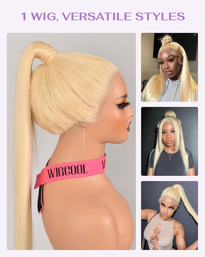 Hidden Strap Straight 360 613 Lace Front Wigs Human Hair Invisible Strap Pre Plucked 180% Density SALON-Quality Blonde Wig with Drawstring Glueless Wigs HD Full Lace Human Hair Wigs 20inch