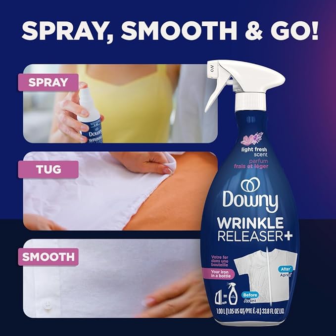 Downy Wrinkle Releaser Fabric Spray, Light Fresh Scent, 33.8 Fl Oz (Pack of 2)