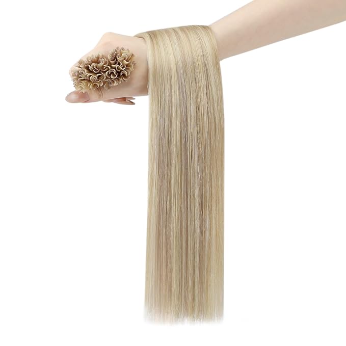 YoungSee U Tip Hair Extensions Human Hair Blonde Utip Hair Extensions Ash Blonde with Bleach Blond Keratin Hair Extension Real Human Hair Highlight U Tips Hair Extension Ktip Extension 18In 1G/S 50G